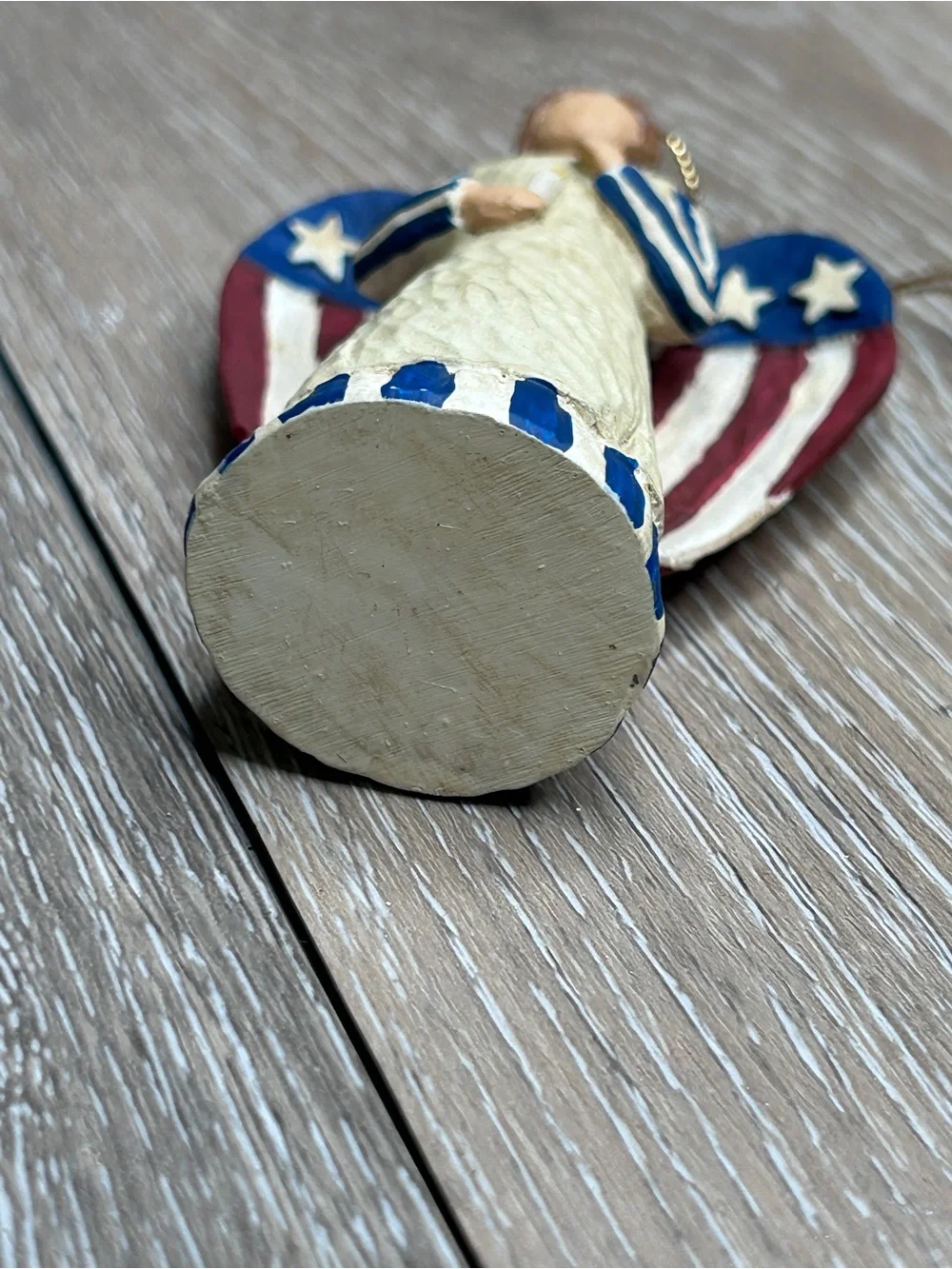 Patriotic Americana Angel Ornament American Flag Wings Faux Wood Carved 4
